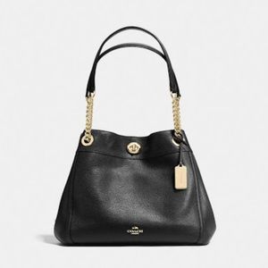 Coach Leather Turnlock Edie Chain Bag